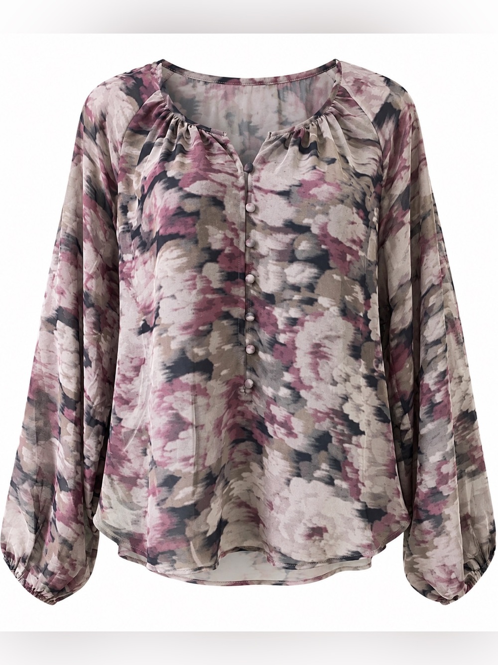 Floral Watercolor Blouse Long Sleeve Sheer Boho Office Top M